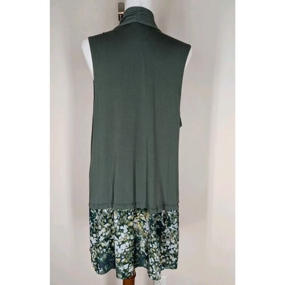 LOGO by Lori Goldstein Green Vest Long Line Floral Chiffon Hem Size Large - Picture 4 of 9